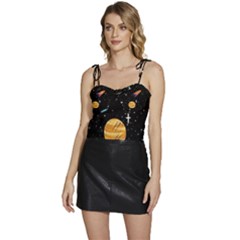 Space Cartoon, Planets, Rockets Flowy Camisole Tie Up Top by nateshop