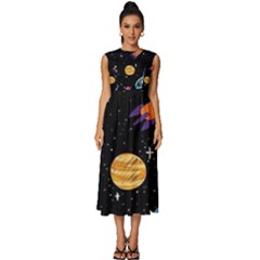 Space Cartoon, Planets, Rockets Sleeveless Round Neck Midi Dress by nateshop