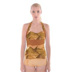 Pyramids Egypt Pyramid Desert Sand Boyleg Halter Swimsuit  by Proyonanggan