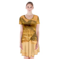 Pyramids Egypt Pyramid Desert Sand Short Sleeve V-neck Flare Dress by Proyonanggan