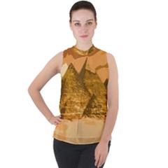 Pyramids Egypt Pyramid Desert Sand Mock Neck Chiffon Sleeveless Top by Proyonanggan