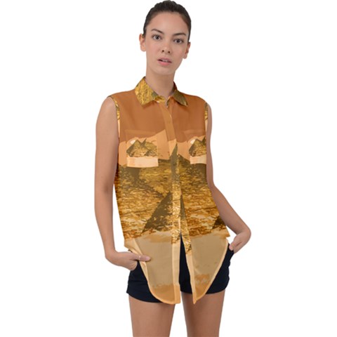 Pyramids Egypt Pyramid Desert Sand Sleeveless Chiffon Button Shirt by Proyonanggan