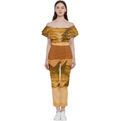 Pyramids Egypt Pyramid Desert Sand Bardot Ruffle Jumpsuit by Proyonanggan