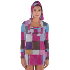 Tile, Colorful, Squares, Texture Long Sleeve Hooded T-shirt by nateshop