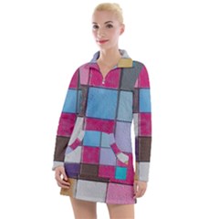 Tile, Colorful, Squares, Texture Women s Long Sleeve Casual Dress by nateshop