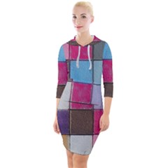 Tile, Colorful, Squares, Texture Quarter Sleeve Hood Bodycon Dress