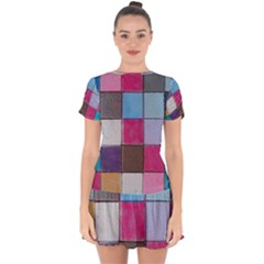 Tile, Colorful, Squares, Texture Drop Hem Mini Chiffon Dress by nateshop