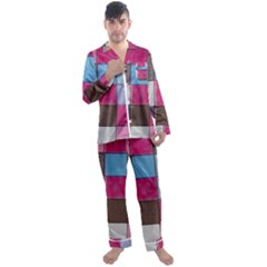 Tile, Colorful, Squares, Texture Men s Long Sleeve Satin Pajamas Set by nateshop