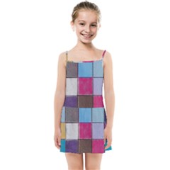 Tile, Colorful, Squares, Texture Kids  Summer Sun Dress by nateshop