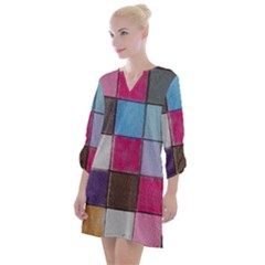 Tile, Colorful, Squares, Texture Open Neck Shift Dress by nateshop