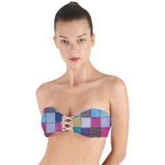 Tile, Colorful, Squares, Texture Twist Bandeau Bikini Top by nateshop