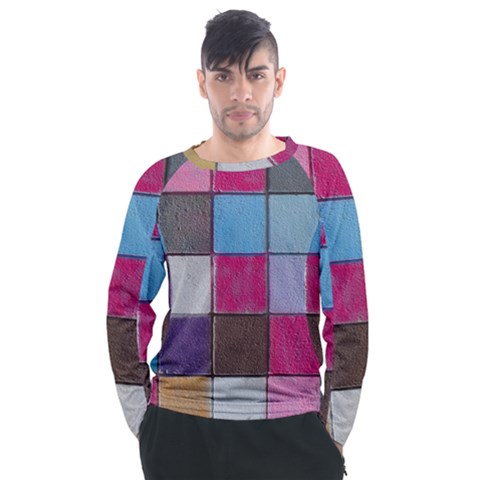 Tile, Colorful, Squares, Texture Men s Long Sleeve Raglan T-shirt by nateshop