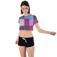 Tile, Colorful, Squares, Texture Tie Back Short Sleeve Crop T-shirt by nateshop