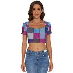 Tile, Colorful, Squares, Texture Short Sleeve Square Neckline Crop Top 