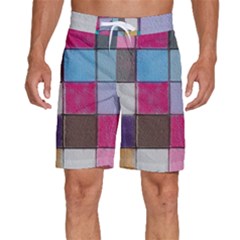 Tile, Colorful, Squares, Texture Men s Beach Shorts by nateshop