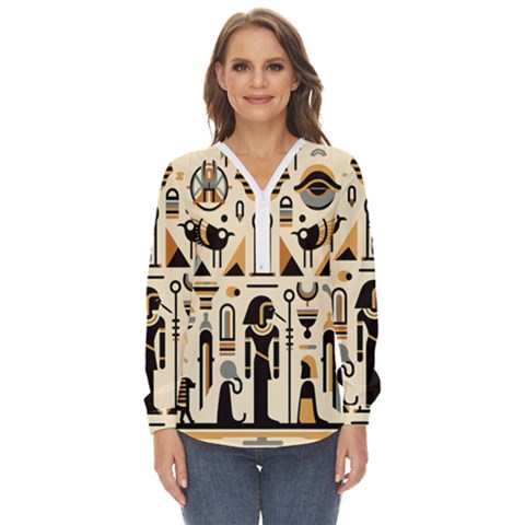 Egypt Pyramids Nature Desert Zip Up Long Sleeve Blouse by Proyonanggan