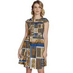 Decoupage Cap Sleeve High Waist Dress by nateshop