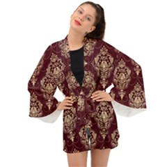 Vintage Floral Pattern, Purple Vintage Long Sleeve Kimono