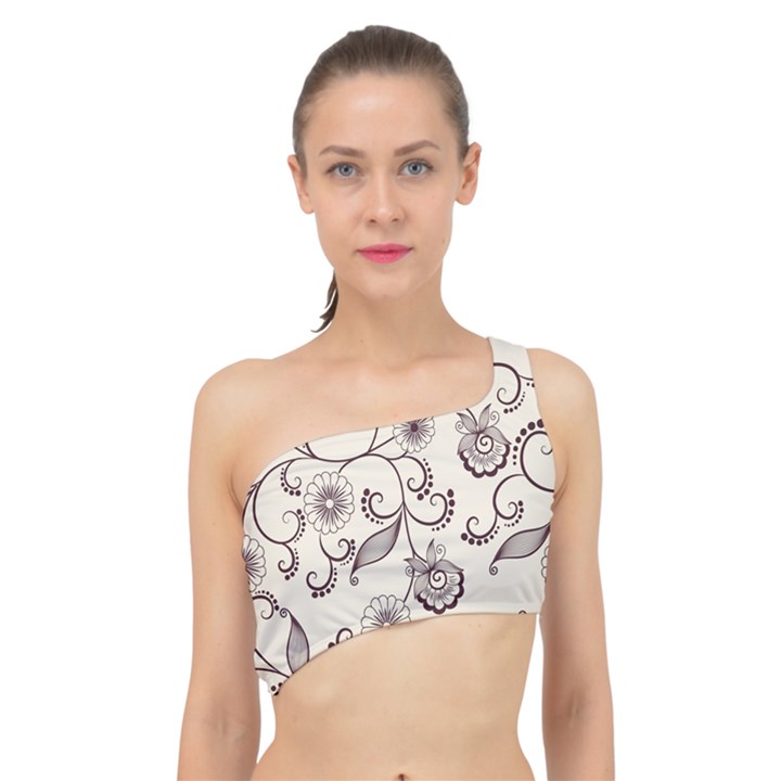 Violet Vintage Background, Floral Ornaments, Floral Patterns Spliced Up Bikini Top 