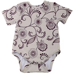 Violet Vintage Background, Floral Ornaments, Floral Patterns Baby Short Sleeve Bodysuit by nateshop