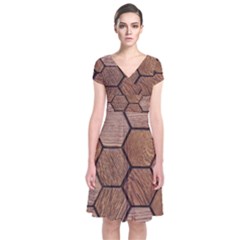 Wooden Triangles Texture, Wooden ,texture, Wooden Short Sleeve Front Wrap Dress by nateshop