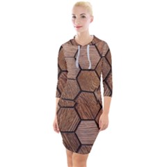 Wooden Triangles Texture, Wooden ,texture, Wooden Quarter Sleeve Hood Bodycon Dress by nateshop