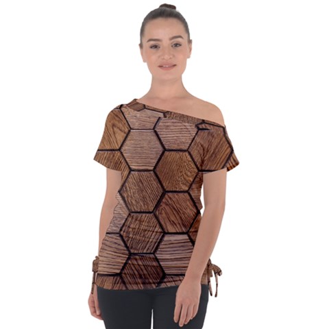 Wooden Triangles Texture, Wooden ,texture, Wooden Off Shoulder Tie-up T-shirt by nateshop