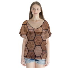 Wooden Triangles Texture, Wooden ,texture, Wooden V-neck Flutter Sleeve Top by nateshop