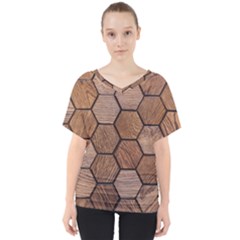 Wooden Triangles Texture, Wooden ,texture, Wooden V-neck Dolman Drape Top by nateshop