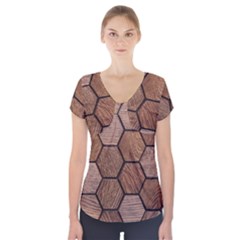 Wooden Triangles Texture, Wooden ,texture, Wooden Short Sleeve Front Detail Top by nateshop