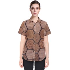 Wooden Triangles Texture, Wooden ,texture, Wooden Women s Short Sleeve Shirt