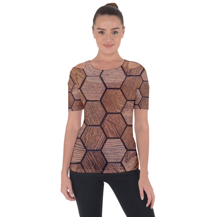 Wooden Triangles Texture, Wooden ,texture, Wooden Shoulder Cut Out Short Sleeve Top