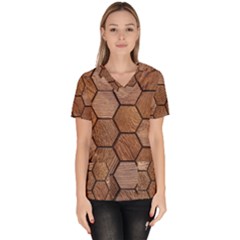 Wooden Triangles Texture, Wooden ,texture, Wooden Women s V-neck Scrub Top by nateshop