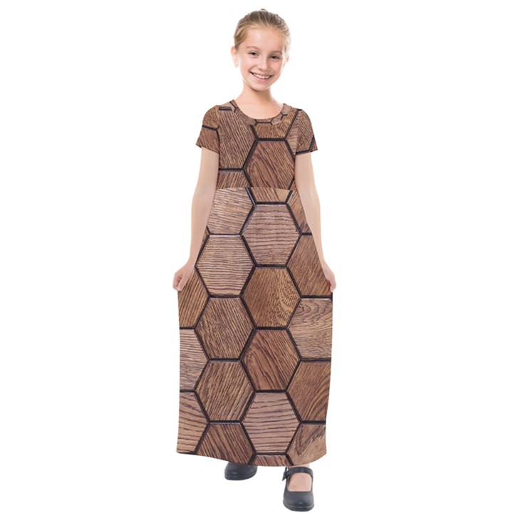 Wooden Triangles Texture, Wooden ,texture, Wooden Kids  Short Sleeve Maxi Dress