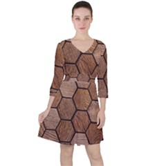 Wooden Triangles Texture, Wooden ,texture, Wooden Quarter Sleeve Ruffle Waist Dress by nateshop