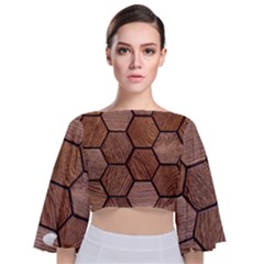 Wooden Triangles Texture, Wooden ,texture, Wooden Tie Back Butterfly Sleeve Chiffon Top by nateshop