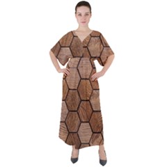 Wooden Triangles Texture, Wooden ,texture, Wooden V-neck Boho Style Maxi Dress by nateshop