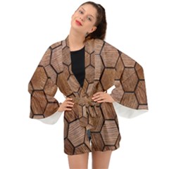 Wooden Triangles Texture, Wooden ,texture, Wooden Long Sleeve Kimono by nateshop