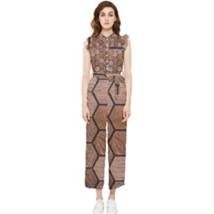 Wooden Triangles Texture, Wooden ,texture, Wooden Women s Frill Top Chiffon Jumpsuit