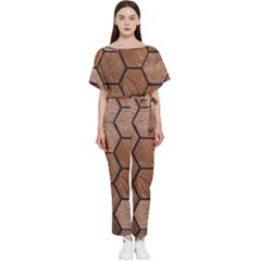 Wooden Triangles Texture, Wooden ,texture, Wooden Batwing Lightweight Chiffon Jumpsuit by nateshop