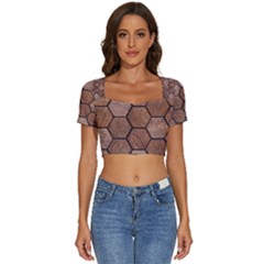 Wooden Triangles Texture, Wooden ,texture, Wooden Short Sleeve Square Neckline Crop Top 