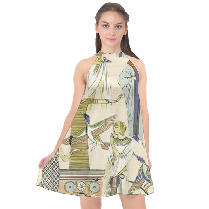 Egyptian Paper Woman Dress Design Halter Neckline Chiffon Dress 