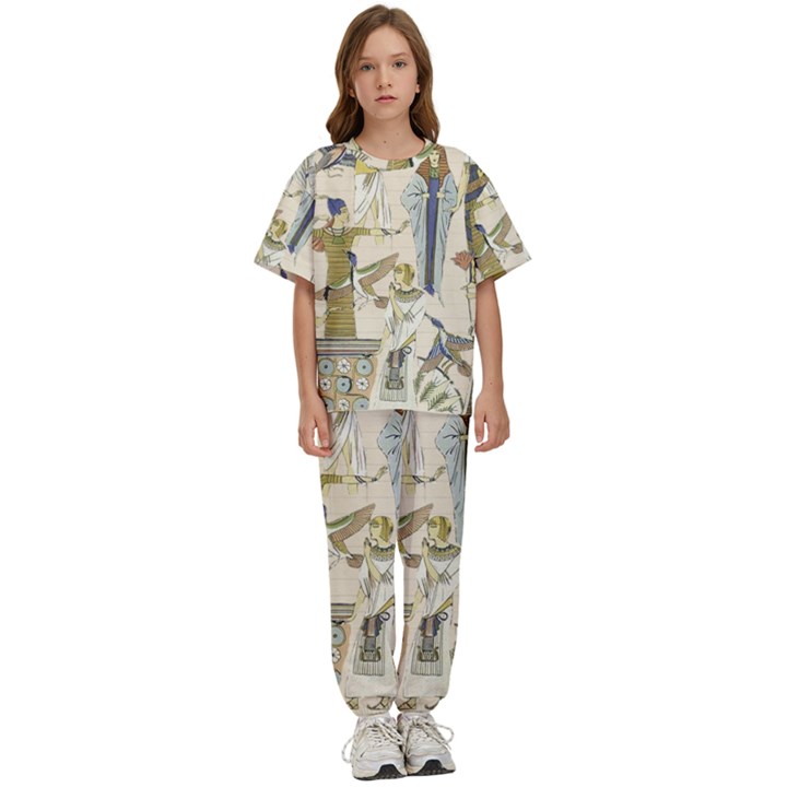 Egyptian Paper Woman Dress Design Kids  T-Shirt and Pants Sports Set