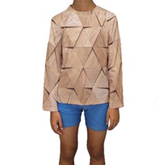 Wooden Triangles Texture, Wooden Wooden Kids  Long Sleeve Swimwear