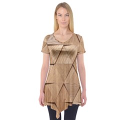 Wooden Triangles Texture, Wooden Wooden Short Sleeve Tunic  by nateshop