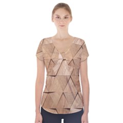 Wooden Triangles Texture, Wooden Wooden Short Sleeve Front Detail Top by nateshop