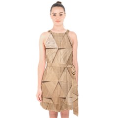 Wooden Triangles Texture, Wooden Wooden Halter Collar Waist Tie Chiffon Dress by nateshop