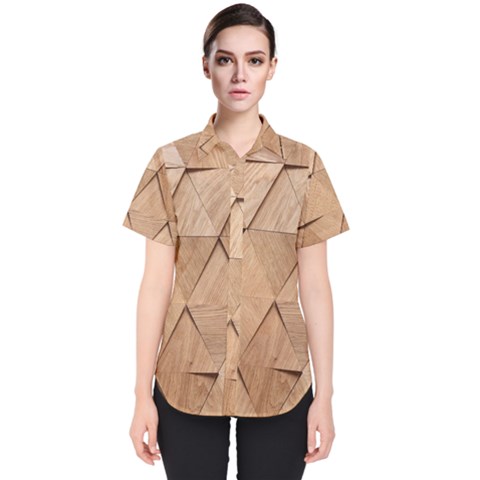 Wooden Triangles Texture, Wooden Wooden Women s Short Sleeve Shirt by nateshop