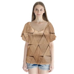 Wooden Triangles Texture, Wooden Wooden V-neck Flutter Sleeve Top by nateshop