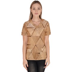 Wooden Triangles Texture, Wooden Wooden Women s V-neck Scrub Top by nateshop